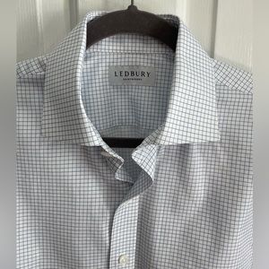 Men’s Ledbury dress shirt 15.5 white and blue small check